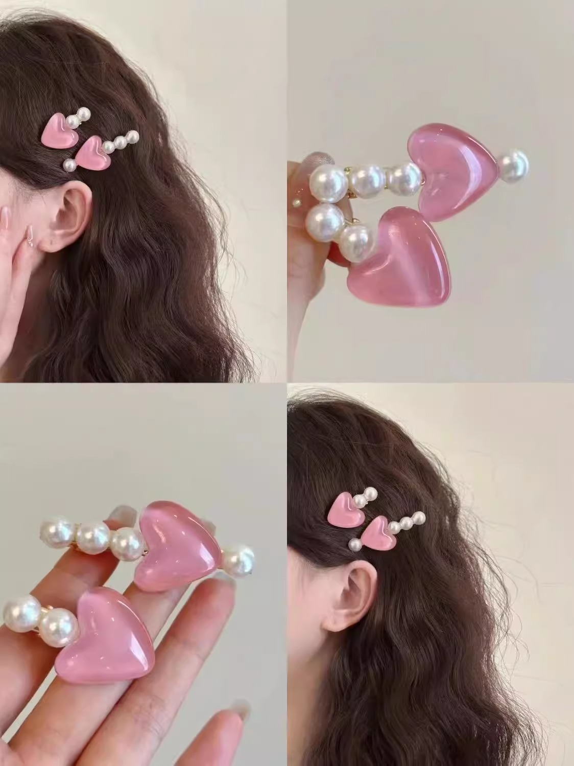 Sweet pearl heart-shaped hair clips, forehead fringe clips, girlish princess hair clips, cute duckbill clips, hair accessories pic 3