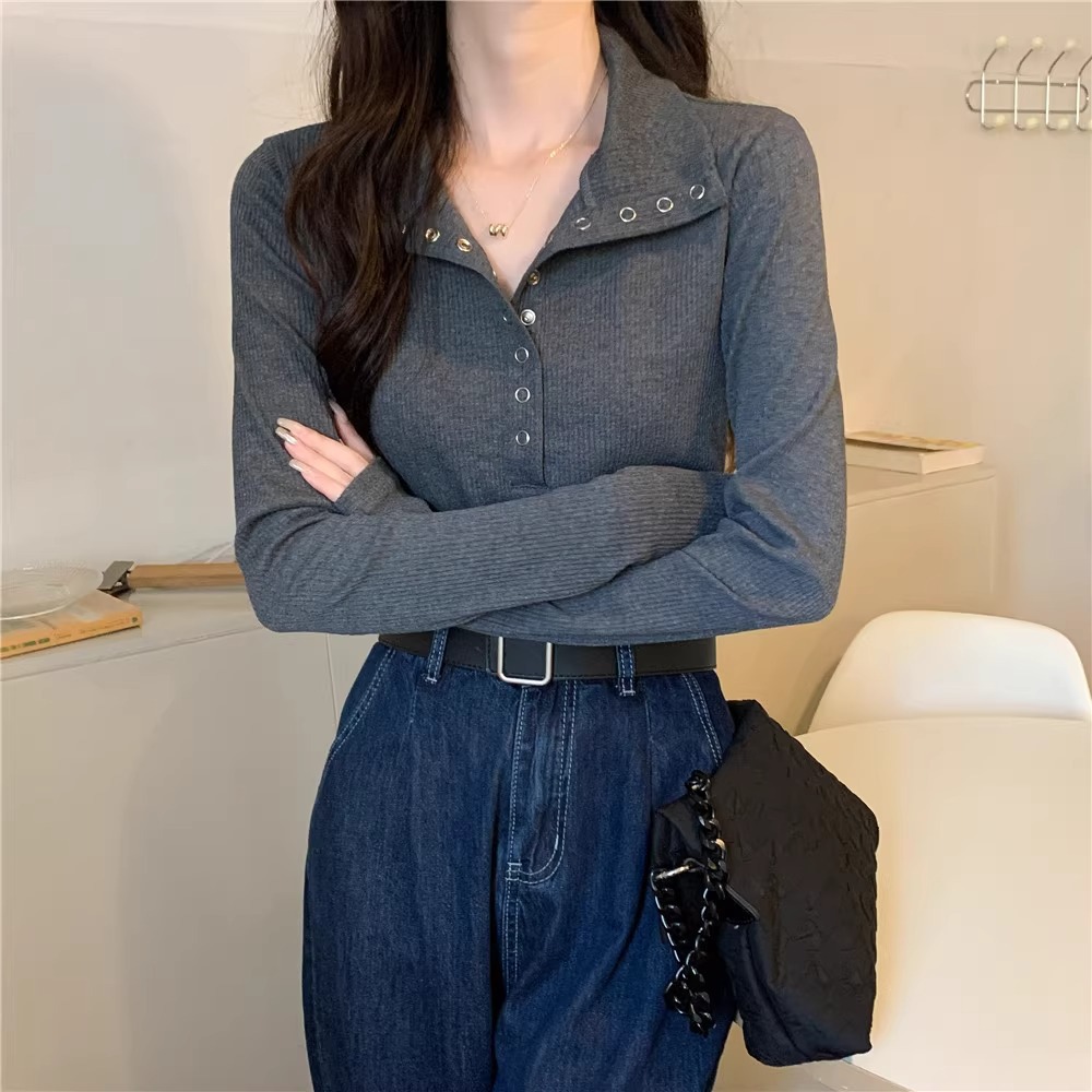 大码微胖正肩显瘦T恤女秋季设计感辣妹修身长袖内搭打底衫上衣潮详情21