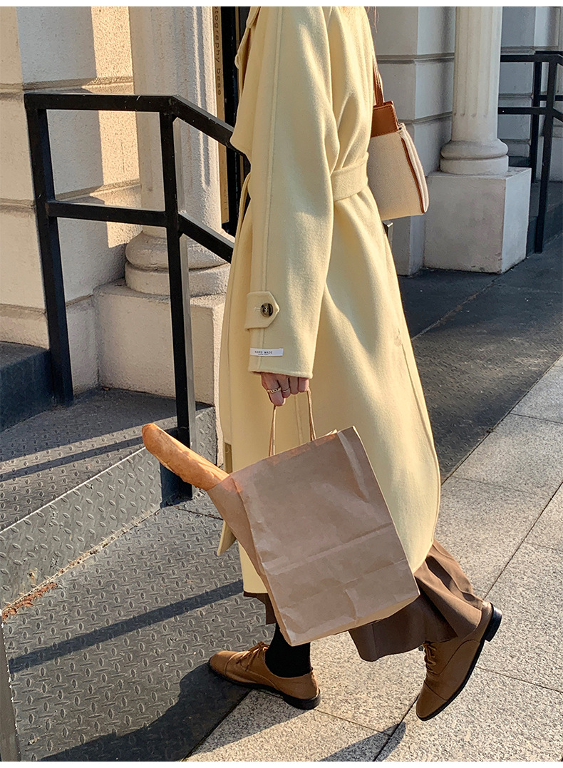 Q469 Dongdaemun Double-sided Cashmere Coat Korean version Autumn and Winter New Style Wool Tie suit collar woolen coat for women pic 37