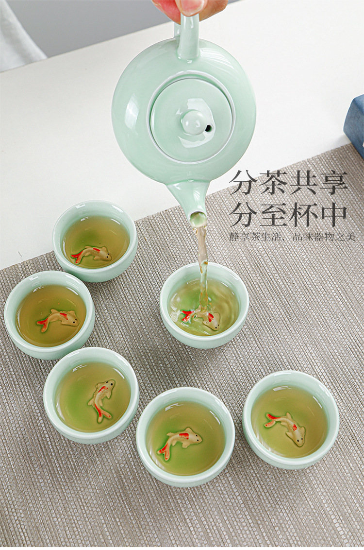 Portable travel tea set, celadon small fish set, wedding opening, real estate souvenir gift, can be printed with Logo pic 10