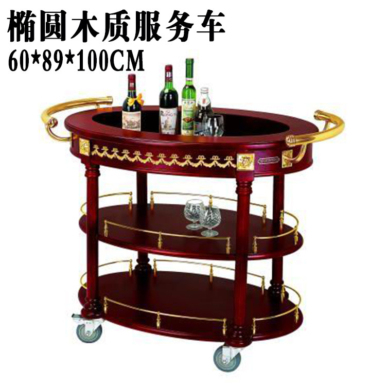 The new titanium gold wooden service dining cart is an oval-shaped beverage cart on the third floor of the hotel, a hand-pushed cleaning cart for the restaurant and guest rooms pic 13