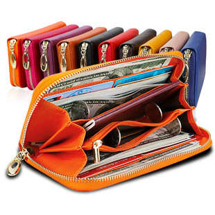 跨境爆款大容量多功能长款女士钱包rfid欧美复古真皮手拿包详情10