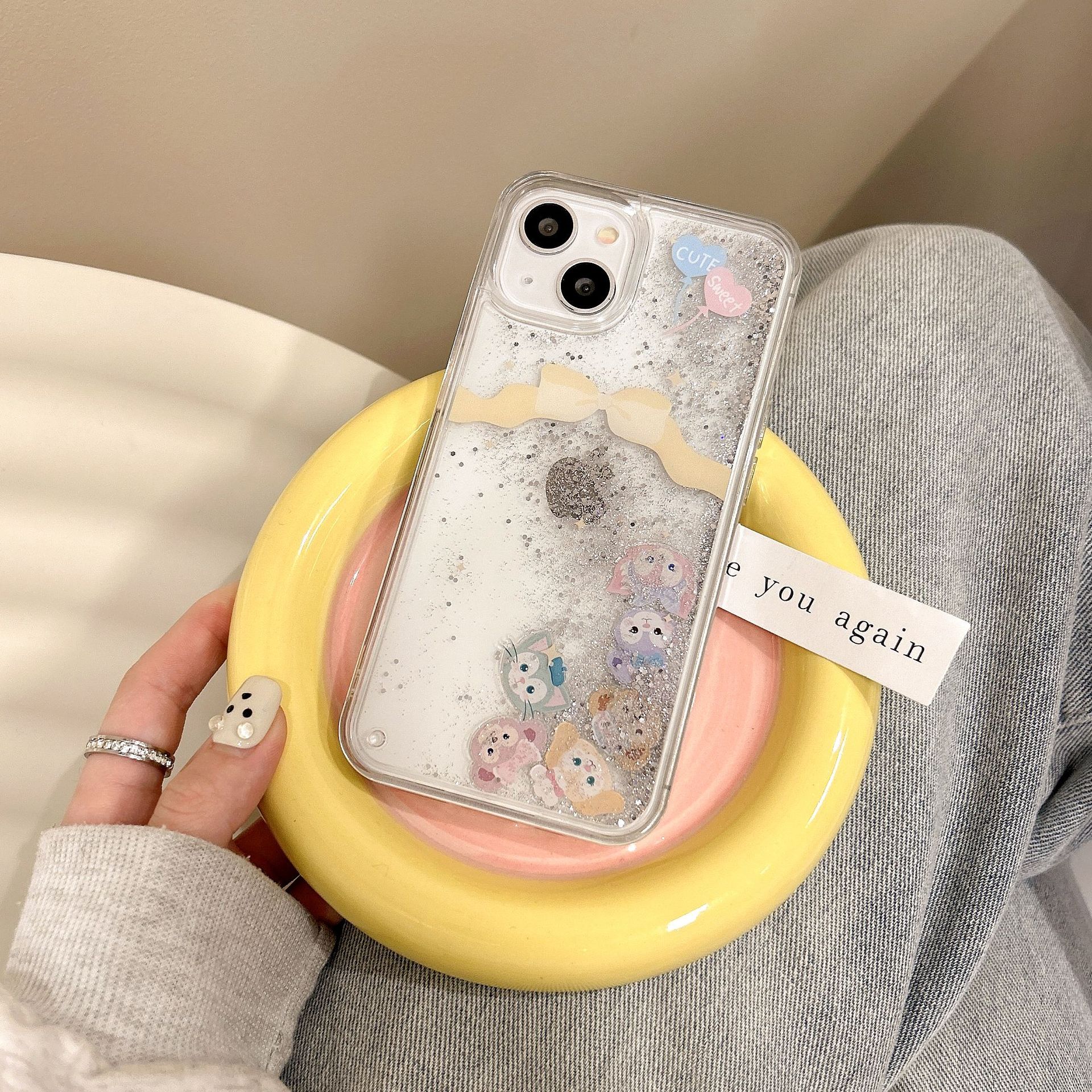 The popular cartoon is cute and fun, suitable for iPhone14pro max and iPhone 15. The phone case is 13/12 transparent with flowing sand pic 51