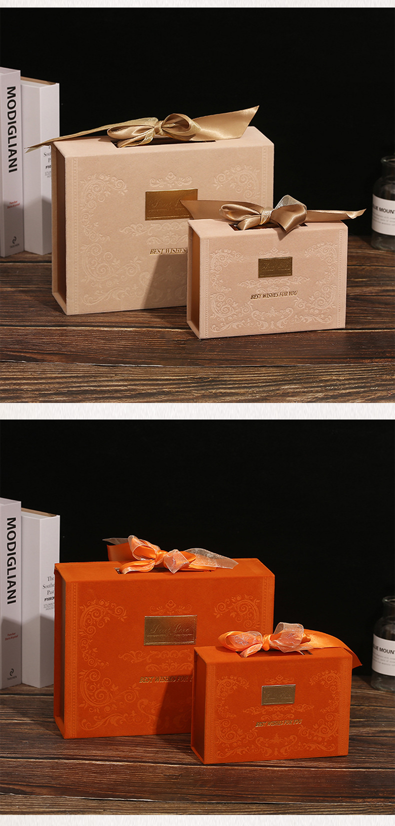 Retro light luxury large bow gift box, retro wedding candy box, hand-held box, velvet souvenir return box pic 12