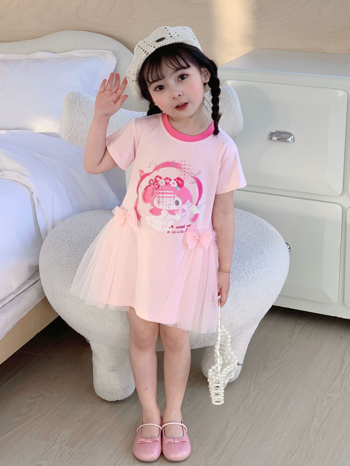 【100％纯棉】夏季新款女童连衣裙网纱公主裙烫钻闪闪可爱小童裙详情13