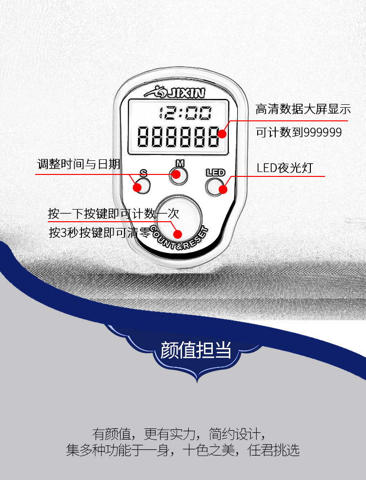 Ring electronic counter with time and LED light, chanting counter pic 4