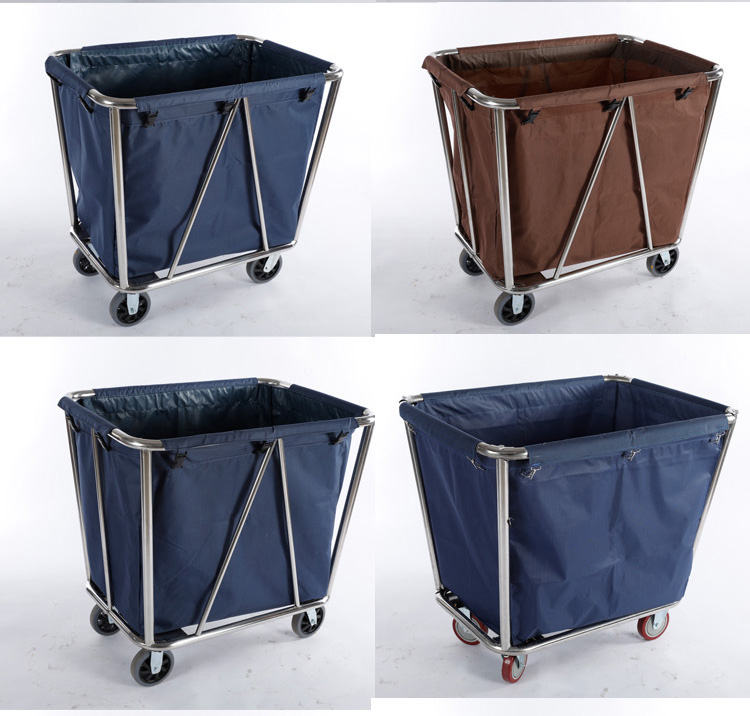Stainless steel thickened rectangular conical linen cart, service cart, hotel and guesthouse room cleaning cart, push work cart pic 13