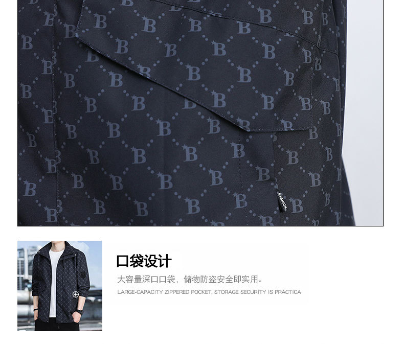 春秋季时尚潮牌印花户外休闲防风防水冲锋衣男士百搭帅气连帽夹克 pic 29