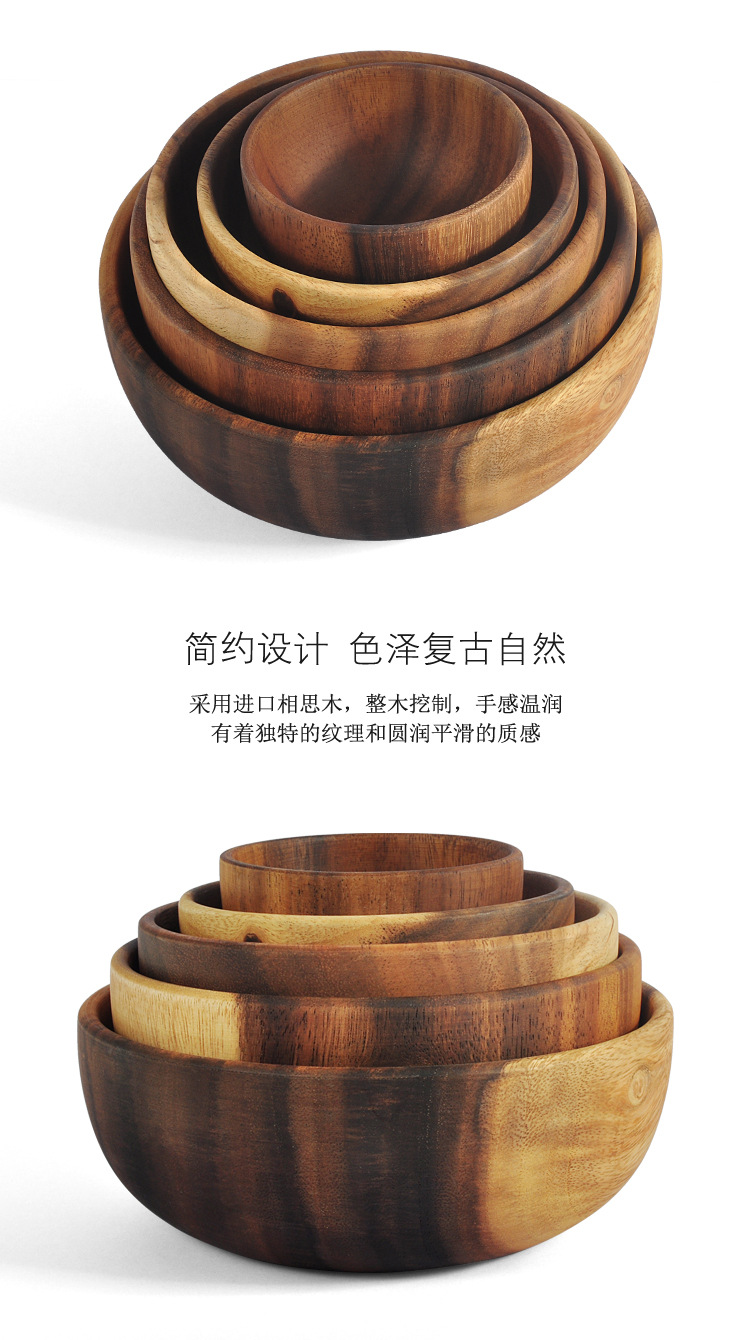 Love wood bowls, original wood plates, solid wood plates, tableware, salad bowls, wooden fruit plates, dried fruit and coarse grain shallow-mouthed bowls pic 24