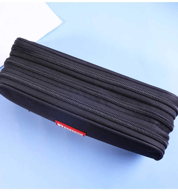 TOPSTHINK black solid square, simple and unadorned style, casual Japanese three-layer large-capacity functional storage pen case pic 17