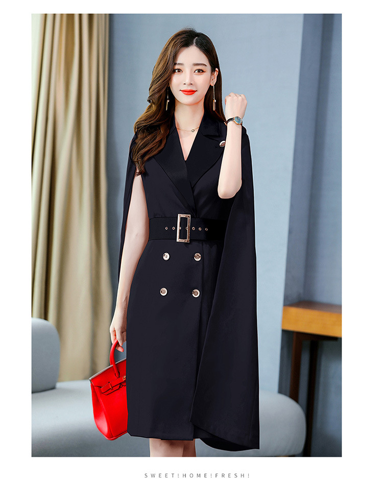 春秋新款韩版西装领双排扣中长款收腰女式风衣 现货款详情19