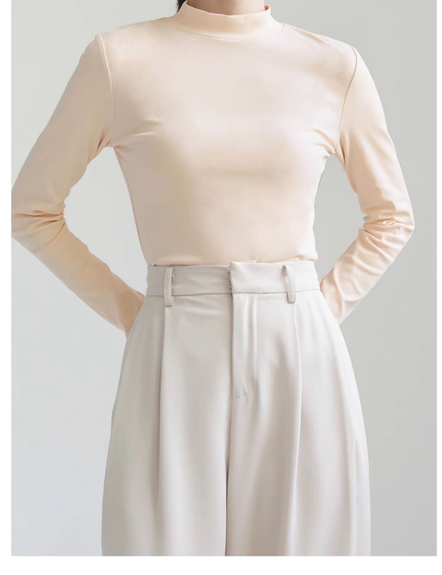 Pequeño cuello alto polainera blanca colgante interior otoño/invierno top mujer algodón cuello medio manga larga camiseta slim fit pic 38