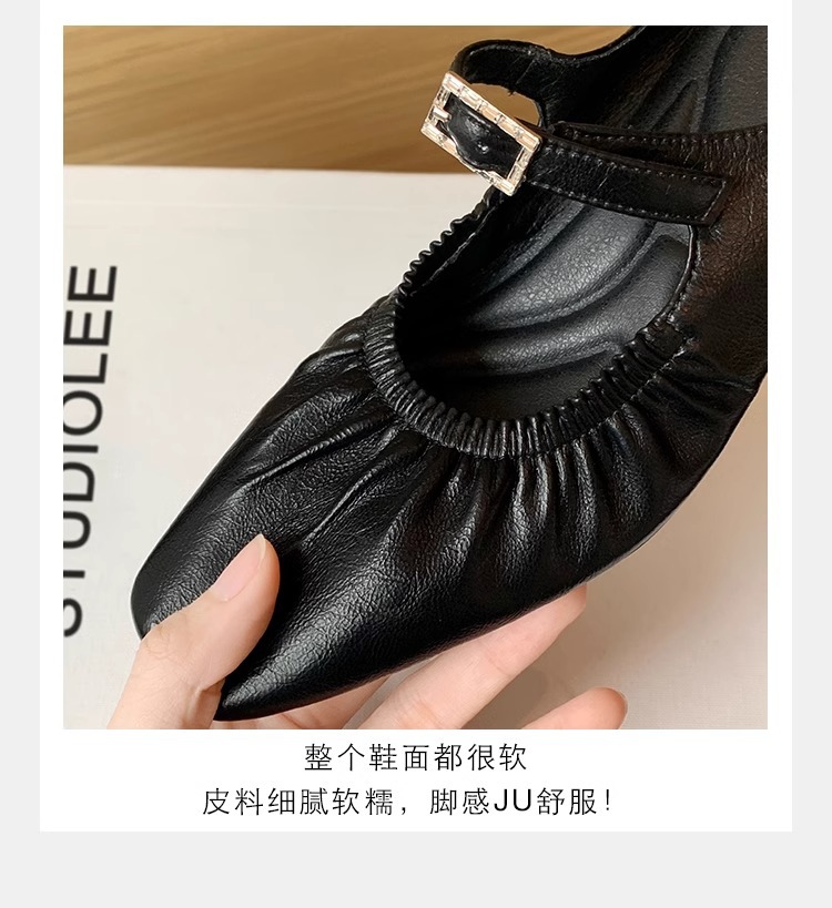 羊皮版葡萄妈同款法式银色方头芭蕾鞋女包头半拖鞋夏外穿粗跟凉拖详情17