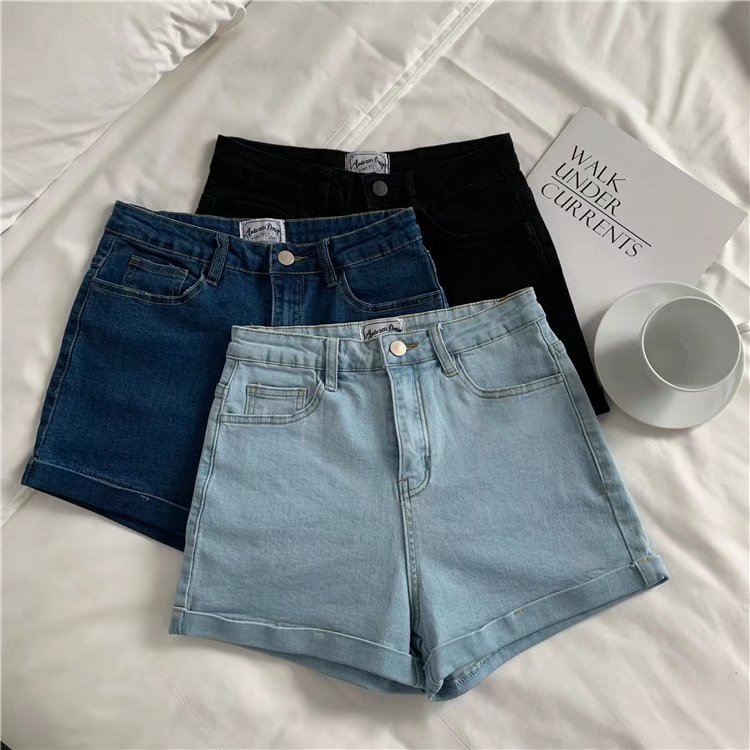 Wholesale of slim Hyuna style versatile rolled-up hot pants for women, high-waisted, light-colored tight denim shorts pic 38