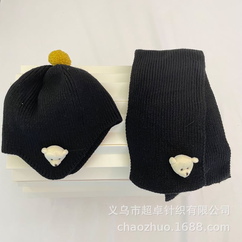 Invierno caliente INS viento niños osos cute protectores de oídos gorro bufanda set pic 7