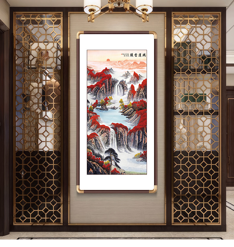 进门墙入户玄关装饰画鸿运当头客厅过道背景墙挂画办公室茶楼壁画详情2