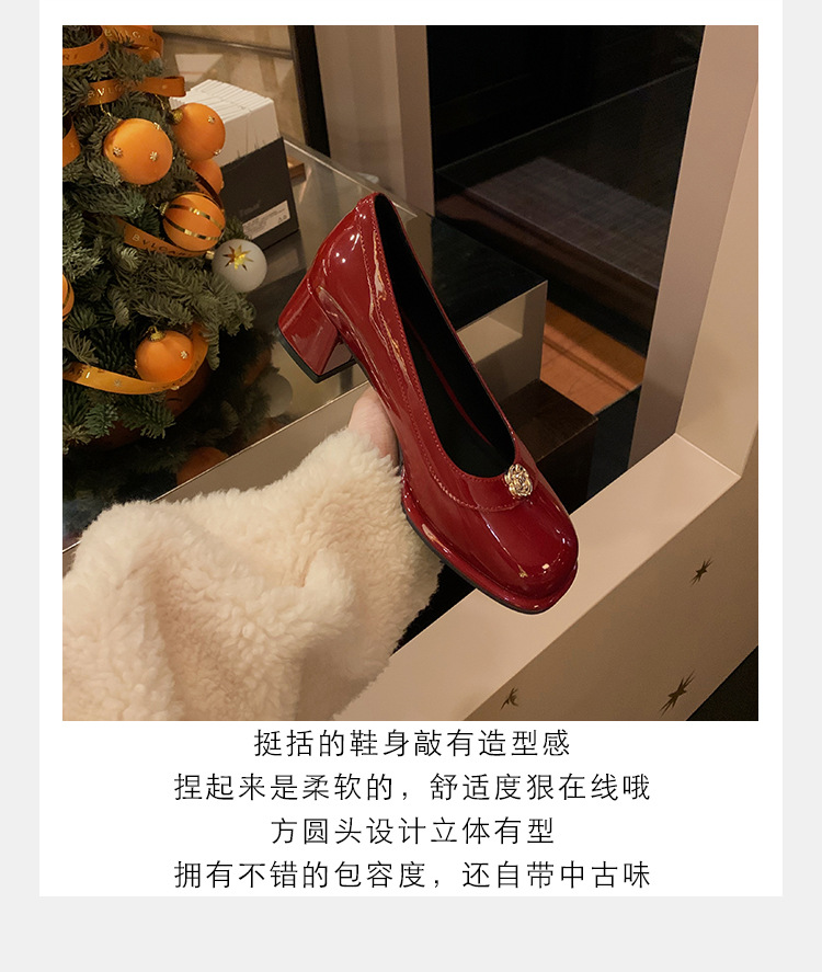 葡萄妈精致山茶花方圆头高跟鞋粗跟增高一脚蹬乐福鞋女鞋2024新款详情14