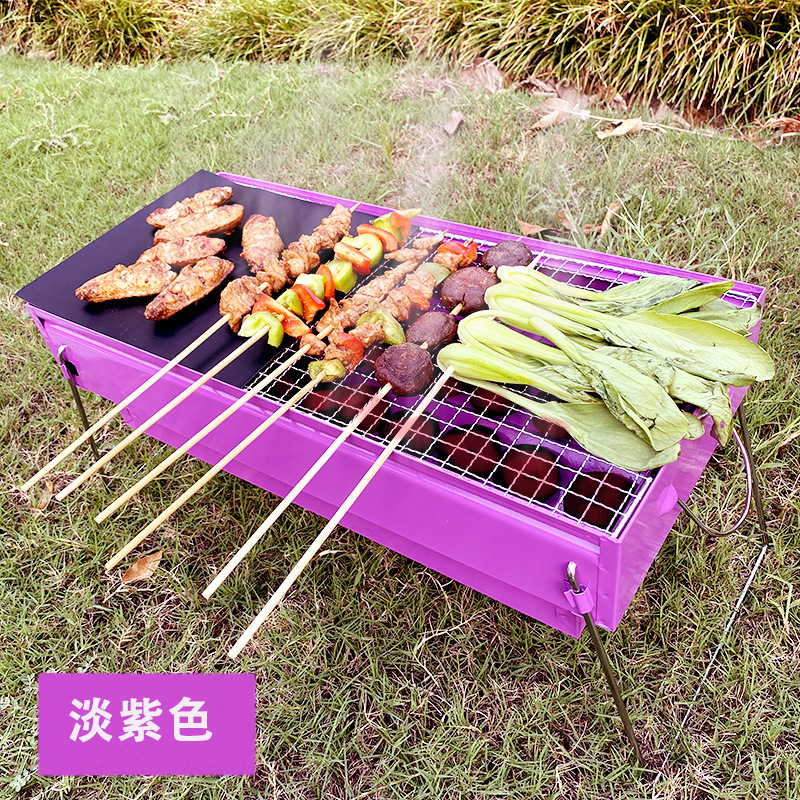 厂家现货新品网红马卡龙色烤漆户外烧烤炉BBQ便携式折叠烧烤架详情2