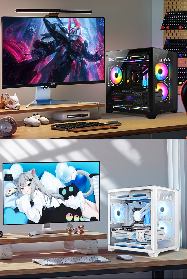 跨境台式电脑海景房主机机箱桌面迷你全景侧透电竞水冷游戏机箱详情18