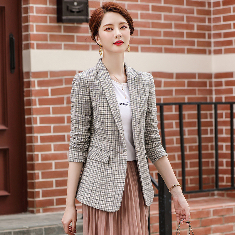 韩版修身格子小西装女式2022年秋冬新款职业装长袖西服外套女正装详情4