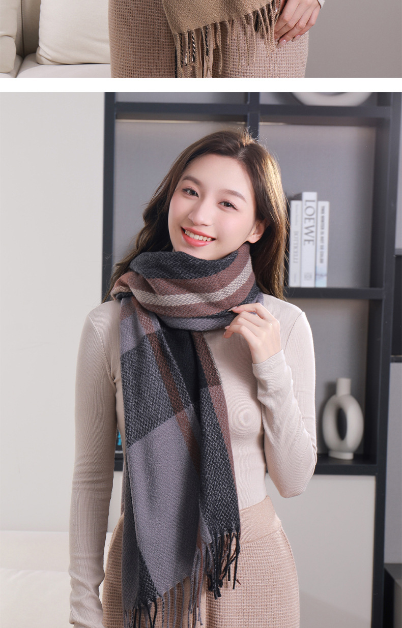 Check scarf Women 2023 Winter New style fashionable, versatile and warm imitation fashion cashmere scarf shawl factory wholesale pic 13