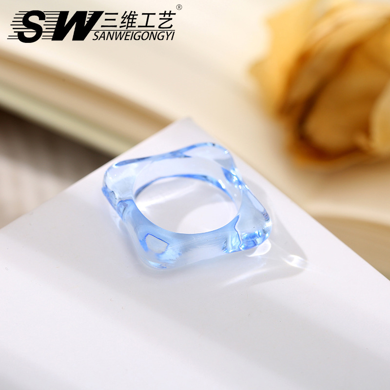 New creative macaron cold style girl ring, colorful diamond ring, geometric hip-hop ins ring wholesale pic 6