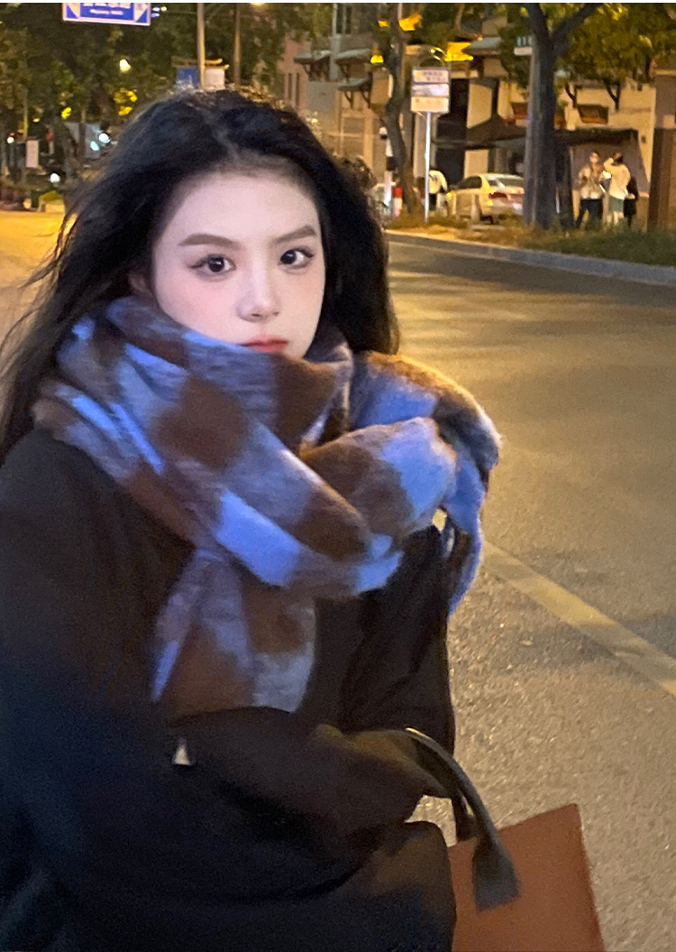 秋冬季围巾女千鸟格仿羊绒针织保暖加厚高级感韩版学生情侣围脖详情6