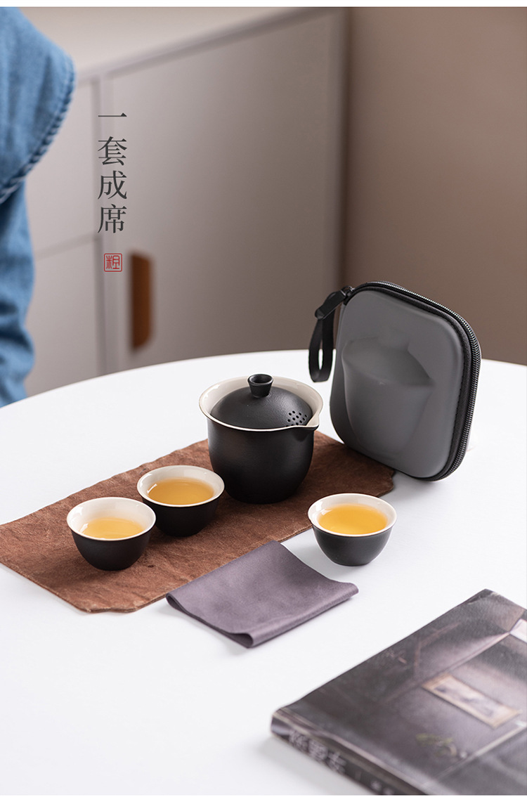 Manufacturer travel tea set, Quick guest cup, one pot, three cups, portable covered bowl, small set, outdoor kung fu set, tea brewing gift pic 17