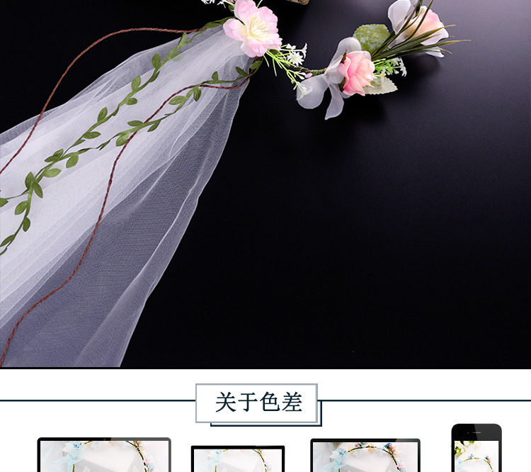 Factory direct sales of off-white mesh flower garlands, European rose simulation flower wedding gowns, headscarves, and Hawaiian photo headwear for brides pic 11