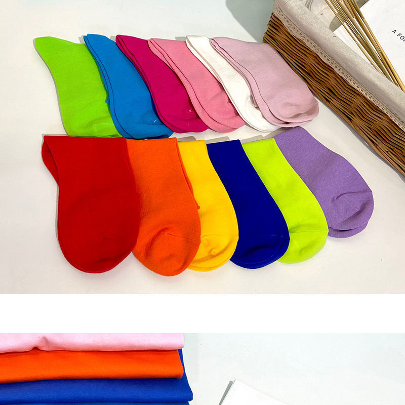 纯色袜子学院风闺班服色针织中筒袜女果色堆堆袜百搭彩色长袜潮详情6