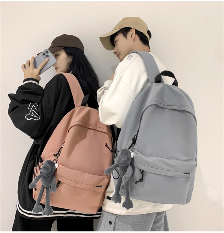 A large-capacity, ins, trendy and cool, canvas, simple grey backpack for boys in junior high school, senior high school and college pic 23