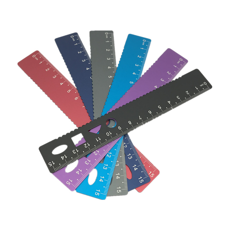 Laser scale drawing scale, engraved metal rulers for primary and secondary school students, wholesale aluminum alloy ruler sets, stationery four-piece sets pic 13