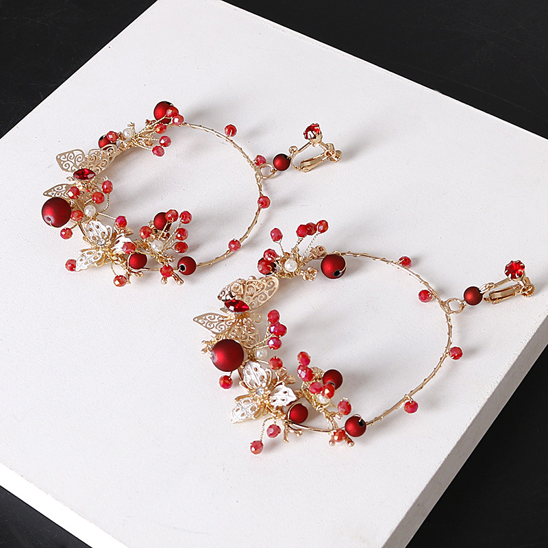 Bride earrings, European and American geometric exaggerated earrings, butterfly-shaped earrings without ear holes, ear clips, pendants, earrings, wedding accessories pic 11
