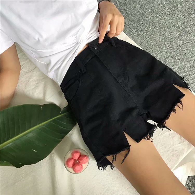 New Korean-style loose student high-waisted chic pants, hot pants with frayed edges and slit denim shorts for women pic 11