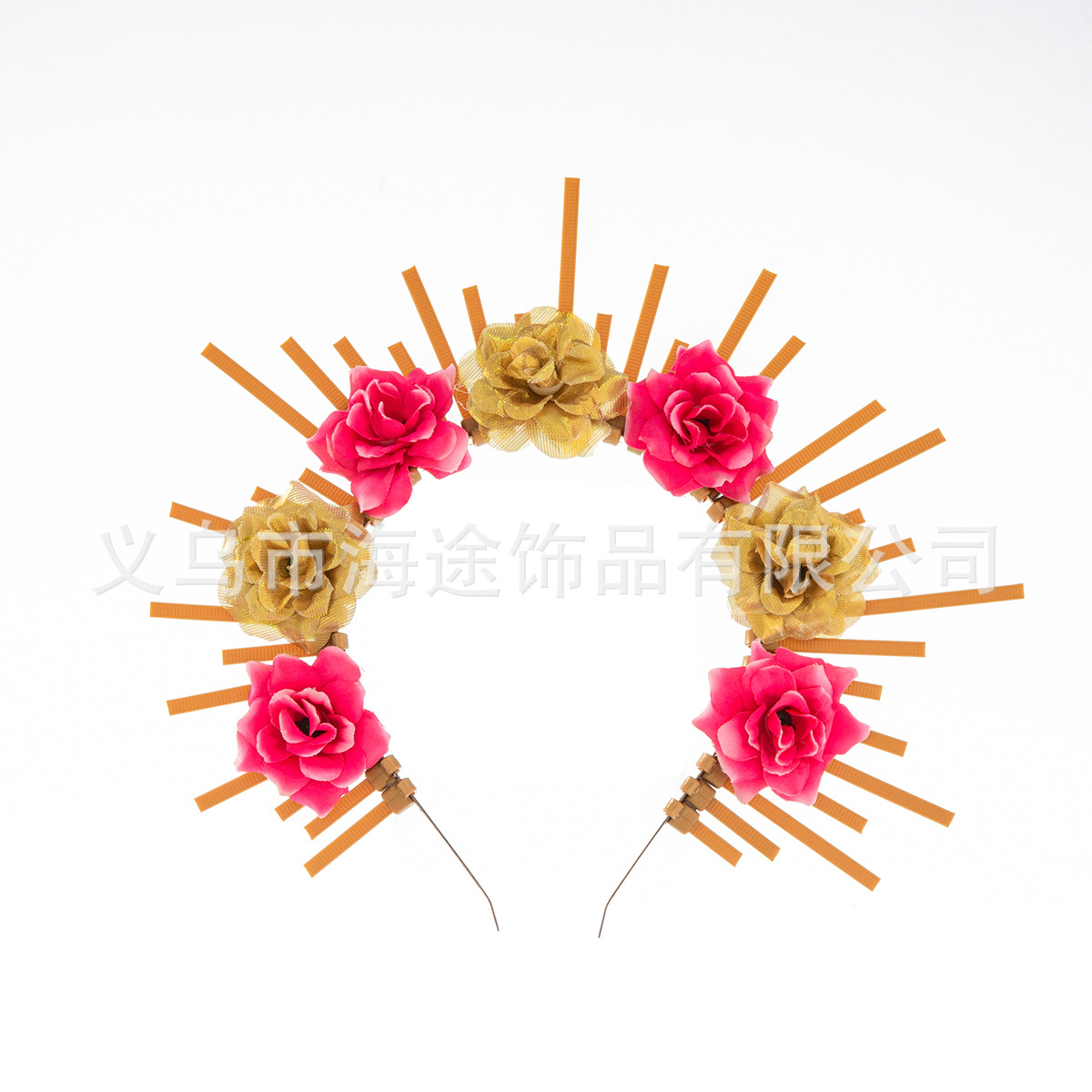 Wholesale of cross-border European and American fashionable forest-themed rose red flower crown hair bands and headbands, elegant and stylish bridal hair accessories pic 2