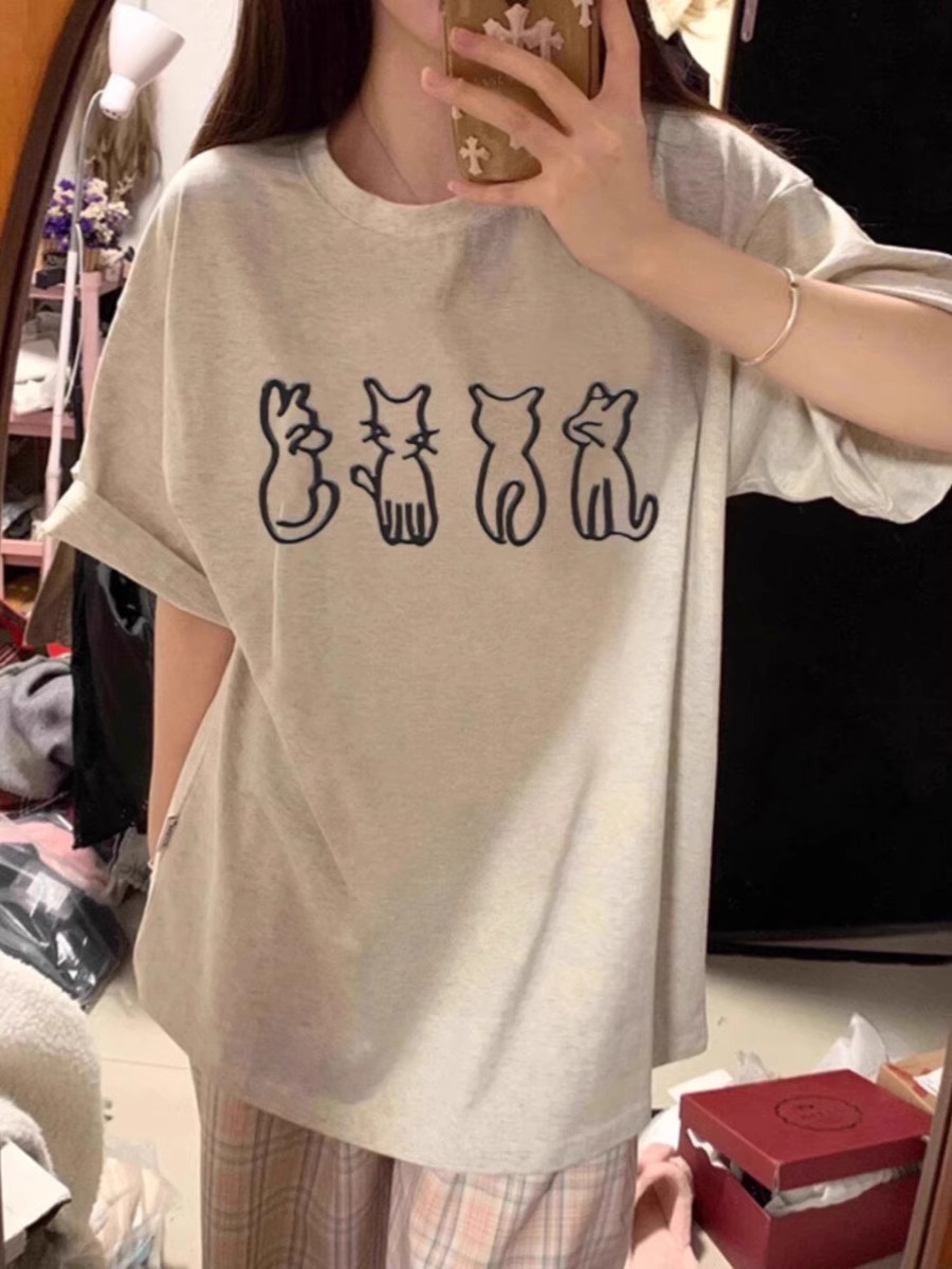 纯棉潮牌短袖T恤女夏季2025宽松设计感小众半袖复古美式上衣体恤详情5