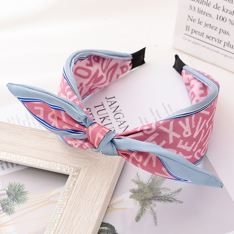 双色拼接印字母中间打结发箍宽边压发发饰欧美网红时尚发卡女详情7