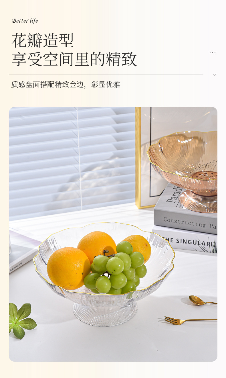 新款轻奢时尚水果盘沥水家用简约时尚客厅高颜值透明高脚塑料果盘详情9