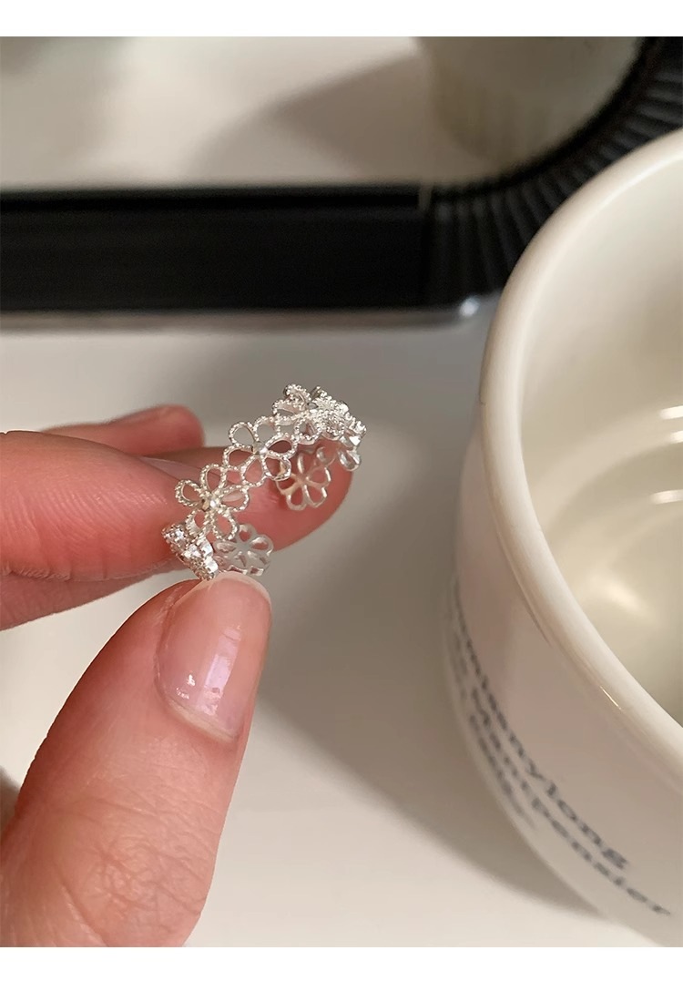 s925纯银镂空花朵戒指女ins小众设计仙气法式甜美蕾丝开口戒指环详情30