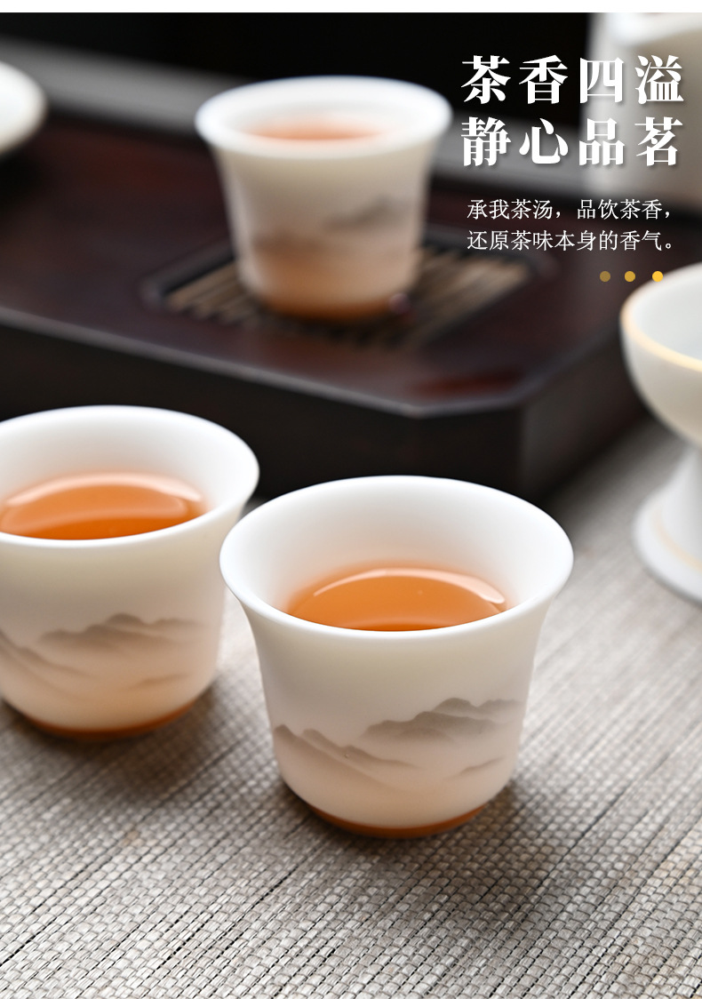 High-end kung Fu tea set, household light luxury sheep fat jade gilded covered bowl teapot tea set, complete set wholesale pic 14