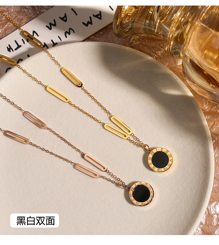 罗马项链女小众轻奢高级感18k金锁骨毛衣钛钢不掉色饰品礼物批发详情2