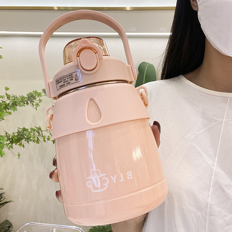 新款大容量背带手提学生316不锈钢便携网红大肚杯高颜值保温杯女详情2