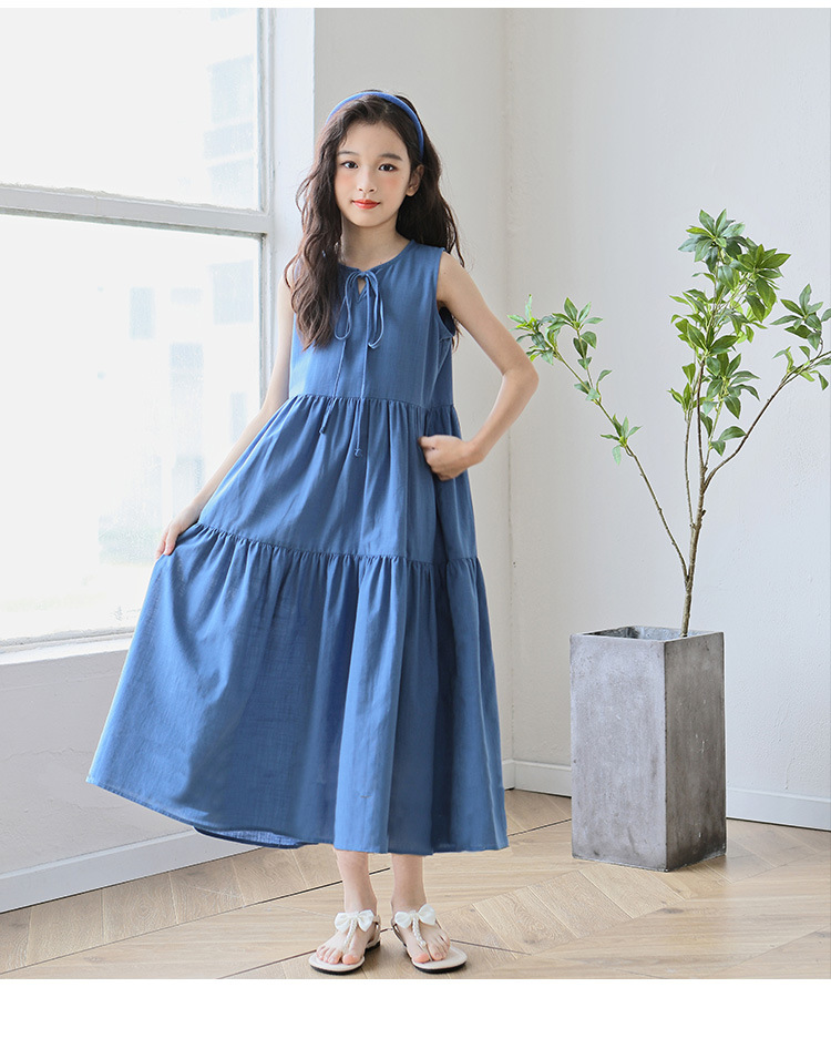 New candy-colored sleeveless vest dress for middle school girls in summer 2024, long beach dress for middle school children pic 19