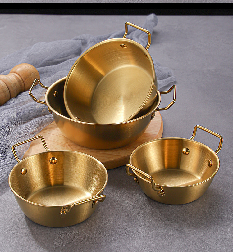 韩式304不锈钢碗商用金色双耳碗沙拉碗火锅盒小吃碗备菜碗薯条篮详情12