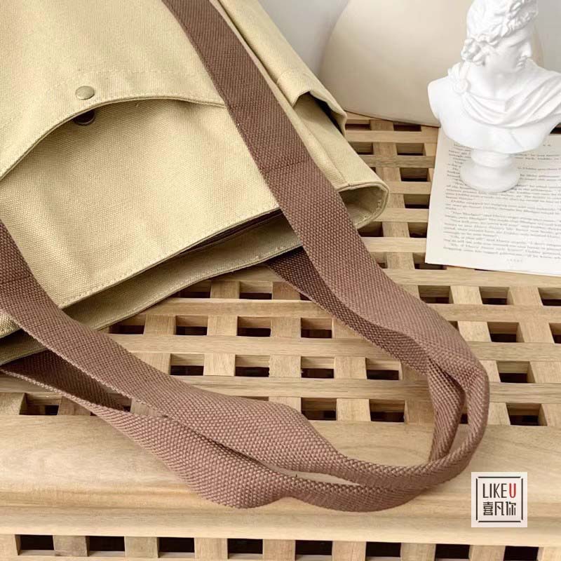 帆布包包女手提袋单肩包大学生百搭手提包通勤大容量补课袋多口袋详情7