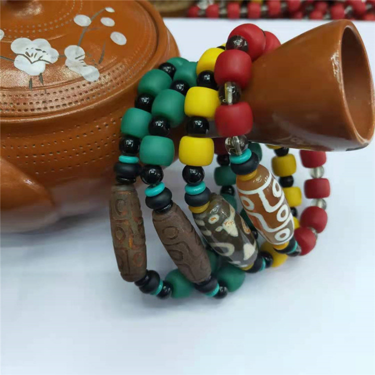 Guangshun Jewelry Cylindrical frosted Bracelet wholesale Tibetan-style three-nine-eye sky Pearl agate drum Bead bracelet Factory direct sales pic 7