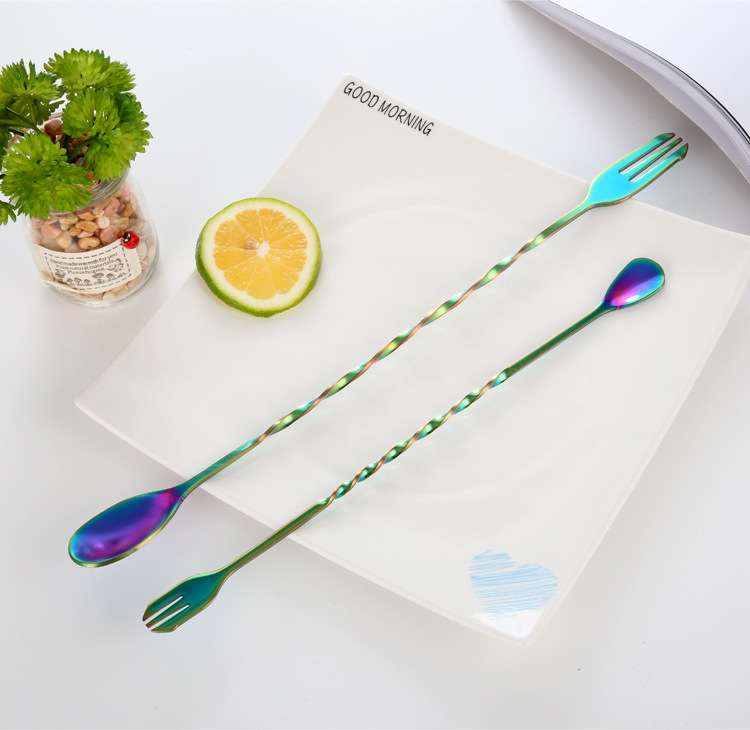 The spoon: Stainless steel bar spoon, double-headed spiral mixer, bar, long-handled chicken tail cocktail soup, rose gold pic 13