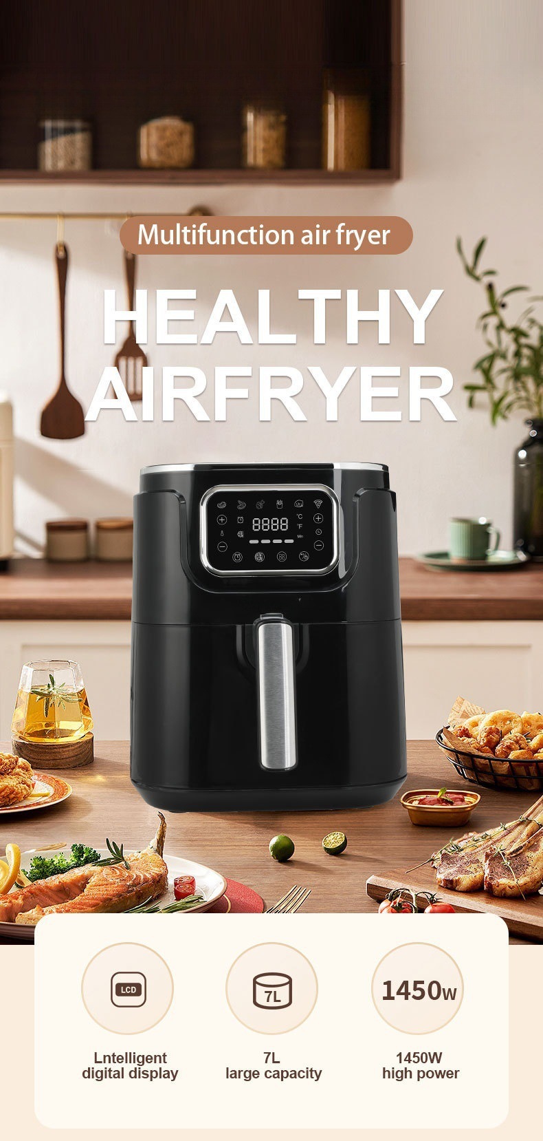 空气炸锅跨境110V电炸锅7L大容量家用全自动触屏电炸锅 AIRFRYE详情3