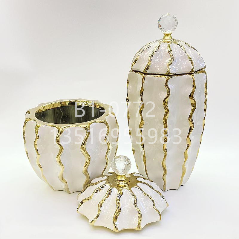 Ceramic electroplated golden-edge general bottle home decoration piece, light luxury handicraft decoration soft furnishing, living room entrance countertop decoration piece pic 25