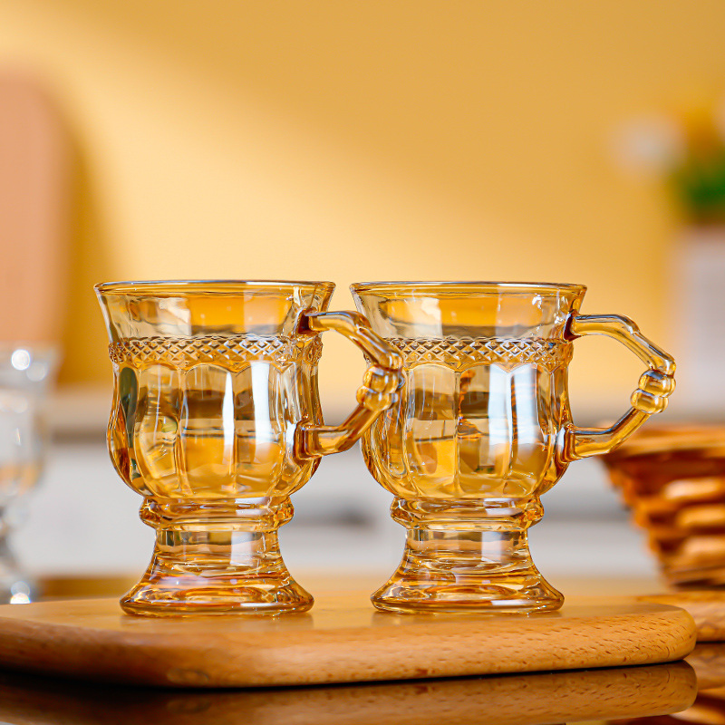 Simple and retro embossed European-style water cup, glass cup, coffee cup, souvenir, amber color, high appearance level water cup pic 6
